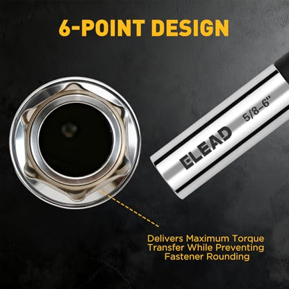 ELEAD 5/8" Swivel Magnetic Spark Plug Socket, 3/8" Drive x 6" Total Length, Thin Wall Spark Plug Removal Tool, 360 Degree Swivel, Enhanced Magnetic, 6-Point Design, Cr-V Steel - size: 5/8" x 6" Spark Plug Socket