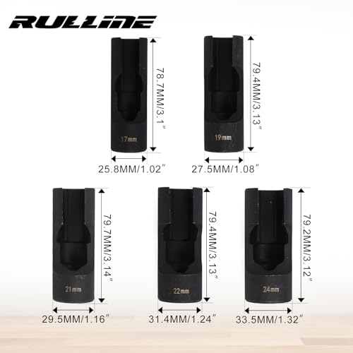 RULLINE 5Pc Flare Nut Socket Set – 1/2" Drive, Automotive/Mech | 5pcs Upgraded Steel Flare Nut Socket Set Kit for Automotive and Mechanical Applications 1/2" square drive - size: 5pcs