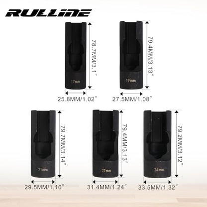 RULLINE 5Pc Flare Nut Socket Set – 1/2" Drive, Automotive/Mech | 5pcs Upgraded Steel Flare Nut Socket Set Kit for Automotive and Mechanical Applications 1/2" square drive - size: 5pcs