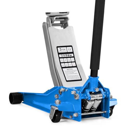 Bonnlo 3 Ton Low Profile Floor Jack with Dual Pistons, Lifting Range 2.95" to 20.1" Horizontal Hydraulic for Garage, Workshop and Vehicle Maintenance - color: Blue