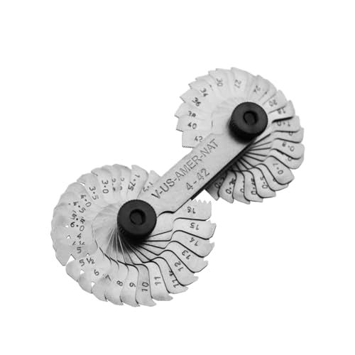 Grip US American National Thread Pitch Gauge MM & SAE Markings - Measures Counts from .25 to 5.5mm and 4 to 42 SAE - 60 Degree Thread Profiles and Locking Devices