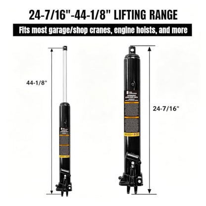 Torin 8 Ton Hydraulic Long Ram Jack with Single Piston Pump and Clevis Base (Fits: Garage/Shop Cranes, Engine Hoists, and More) w/Handle, Black, AT30806B