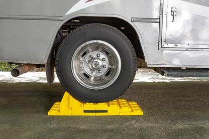 Camco Camper/RV Leveling Block Wheel Chocks - Stabilize & Center Wheels Easier - Helps Eliminate Dangerous Tire Movement - Sized for Larger Vehicle Tires - 2-Pack (44401)