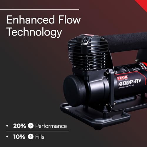 VIAIR 400P-RV EF Enhanced Flow - 40144 12V Tire Inflator Portable Air Compressor with RV Inflation Gun, 90 Degree Chuck | 33% Duty Cycle @ 100 PSI, Max Pressure 150 PSI (SAE, Alligator Clips) - style: Enhanced Flow Portable