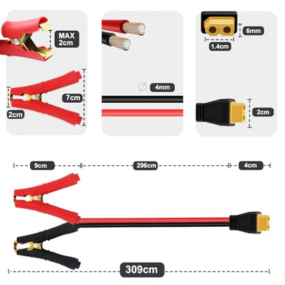 XT60 to Alligator Clip Cable 12AWG 30A XT60 Female to Alligator Clips 12V 24V, for Power Station, Cars Motorcycles, Tractor, Ship (3 m/10 ft) - size: 3 m/10 ft