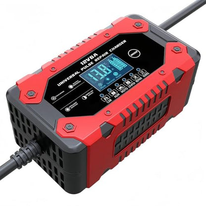Battery Charger 6-Amp 12V Automatic Smart Battery Trickle Charger, Battery Maintainer Desulfator with Temperature Compensation for Car Truck Motorcycle Lawn Mower Marine