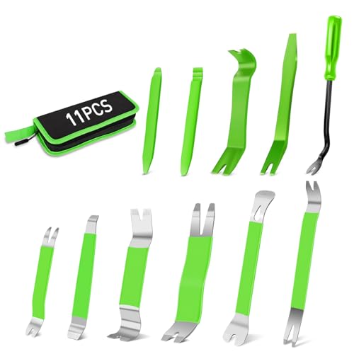 GOOACC 11 PCS Trim Removal Tool Kit, Metal Pry Tool Auto Fastener Remover Pry Bar Set Car Door Panel Removal Tool Dashboard Repair Kit Green - color: Green, size: 11Pcs