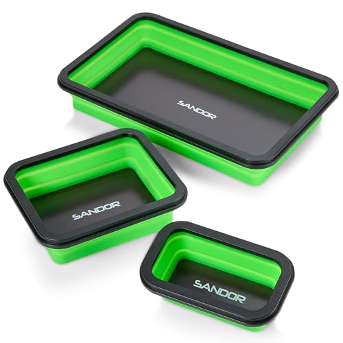 Collapsible Magnetic Parts Tray Set - 3 Different Size Tool Trays for Screw, Bolts, Nuts, Washers, Pins and Other Small Metal Parts, Mechanic Tool Gifts for Men - Green - color: Green