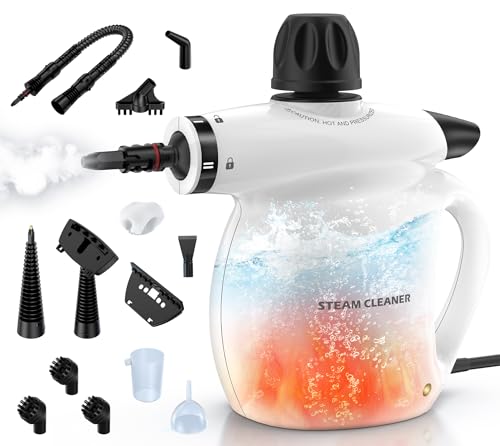 Steam Cleaner, Pressurized Handheld 13pcs Multi-Purpose Natural Deep Cleaning Steamer, Portable Steamer for Cleaning Home, Grout, Kitchen, Car, Window, Upholstery, Bathroom and Clothes, White - color: Black&White