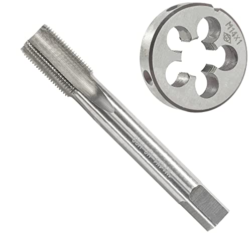M14 x 1.0 Metric Tap and Die Set, M14 X 1mm HSS Machine Thread Tap and M14 X 1mm Alloy Tool Steel Round Thread Die Right Hand - size: M14x1mm