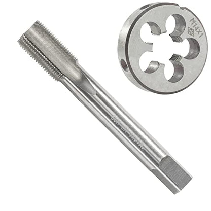 M14 x 1.0 Metric Tap and Die Set, M14 X 1mm HSS Machine Thread Tap and M14 X 1mm Alloy Tool Steel Round Thread Die Right Hand - size: M14x1mm