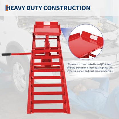 Heavy Duty Hydraulic Car Ramps 2 Pack – 5 Ton (11,000 lbs) Low Profile Steel Lift Ramps – Adjustable Height 9.4-13.3 in – for Oil Changes, Garage Repairs, Trucks & Low Cars – Portable - color: Red