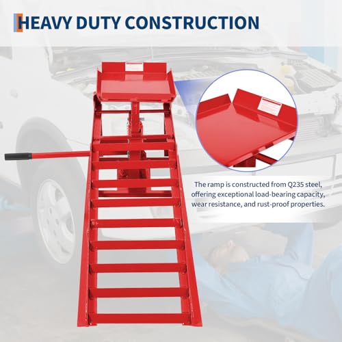 Heavy Duty Hydraulic Car Ramps 2 Pack, 5T/11000 Lbs Low Profile Adjustable Steel Lift Ramps for Trucks, SUVs & Low Cars, 9.4"–13.3" Height, Oil Changes, Garage Repairs & Maintenance – Red - color: Red