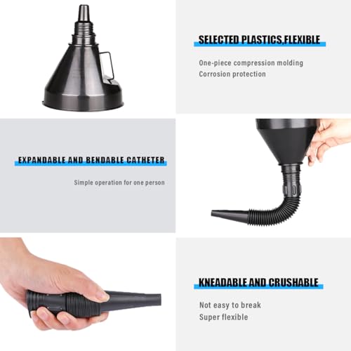 Wide Mouth Oil Funnel with Flexible Extension, Auto Nozzle Hose, Black Plastic, Car Accessory - color: 1 PCS