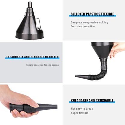 Wide Mouth Oil Funnel with Flexible Extension, Auto Nozzle Hose, Black Plastic, Car Accessory - color: 1 PCS