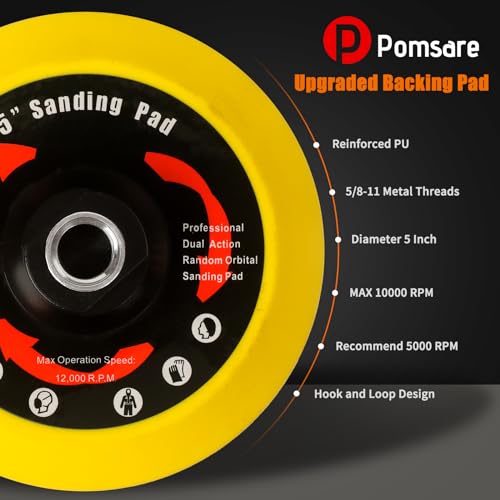 Upgraded 5 Inch Hook and Loop Backing Pad Plate 5/8-11 Threads, Angle Grinder Sanding Disc Attachments with Interface Foam Sanding Pad, Grinder Buffer Accessories for Wood Metal Polishing