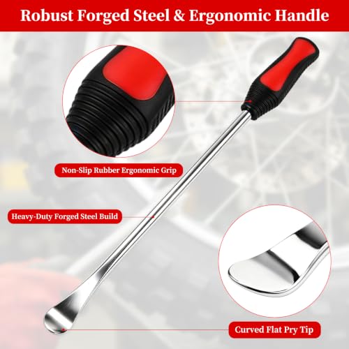 14.5"/37cm Tire Spoons Motorcycle, Dirt Bike Tire Spoon Set, Professional Tire Changing Spoons Lever Iron Tool Kit with 3 Rim Protectors & Valve Core Set