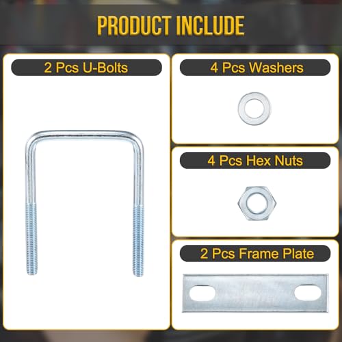 DTGN M8x60x100mm U Bolts Square Kit - 2Set - Carbon Steel U-Bolt Kit with Nuts, Washers, Frame Plate - Good for Pipe, Trailer, Automotive, Leaf Spring Fastener - size: M8x60x100mm