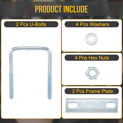 DTGN M8x60x100mm U Bolts Square Kit - 2Set - Carbon Steel U-Bolt Kit with Nuts, Washers, Frame Plate - Good for Pipe, Trailer, Automotive, Leaf Spring Fastener - size: M8x60x100mm
