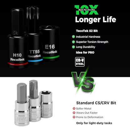 TecoTek 105PCS Master Allen and Torx Bit Socket Set, Hex/Tamper Proof Torx/E-torx Bit Set,1/4", 3/8" and 1/2" Drive, CR-V & S2 Steel, Includes E4 - E24, TT6-TT70, Socket/Drill Adapter - size: Hex/Tamper Proof Torx/E-torx Bit Socket