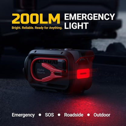 HULKMAN Alpha Storm, 2500A 4-in-1 Smart Jump Starter with Air Compressor,12V Jump Box for Car Battery Portable (9.0L Gas/6.5L Diesel),120PSI Tire Inflator, IPS Display, for Pickup Trucks,SUVs & RVs