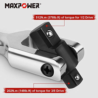 MAXPOWER 15-inch Breaker Bar 1/2 drive and 3/8 drive Flex Handle - size: 15 inch Dual Drive 3/8"+1/2"