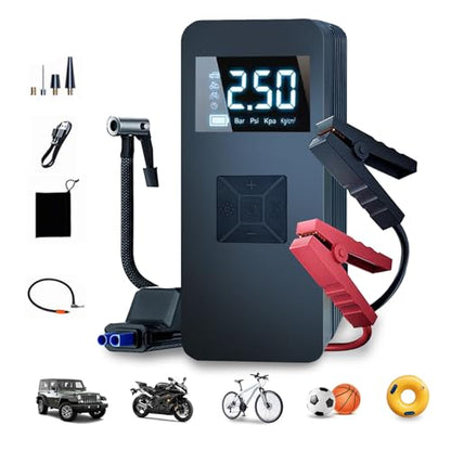 Tire Inflator Portable Air Compressor with Digitally Display Pressure Gauge 20000mA, Car Air Compressor Pump with Jump Starter 150PSI, 14.8 V Car Battery Jump Starter Portable