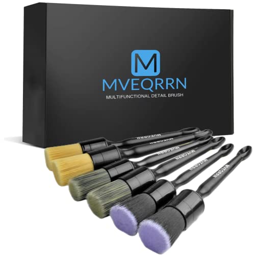 MVEQRRN 6 Pcs Car Detailing Brush Set, Boars Hair & Soft Cleaning Brushes | No Scratch,Detailing Brush for Air Vent,Leather Seat,Detail Brushes Car Detailing for Interior Exterior - color: 6pcs car detailing brush set (AS PICTURES)