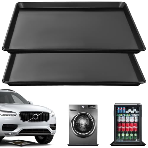 2Pcs Large Oil Drip Pan for Under Car, 22.8" x 21.6" x 1.6", Black | Heavy Duty Plastic Oil Catch Pan, Waterproof Leak-Proof Reusable,Oil Catch Pan Replacement Tray for Keep Garage Floor Clean