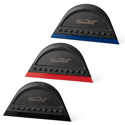 NEWISHTOOL Window Tint Squeegee Black Small Scraper for Vinyl PPF Tools, 3 PCS Different Hardness Channel Blade Mini Squeegee with Handle for Car Windshield Glass Mirror Cleaning Water Removal