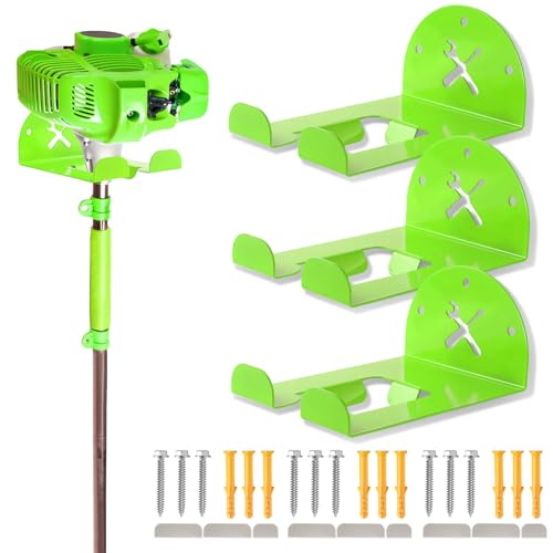 Upgraded Trimmer Rack Wall Mount - 8" Heavy Duty Weed Eater Hanger for Garage Wall, Garden Power Tool Holder Organizer Hooks for Grass Trimmer, Hedge Trimmer, Leaf Blower and Chainsaw, Green, 3 Pack - color: Green-3Pack