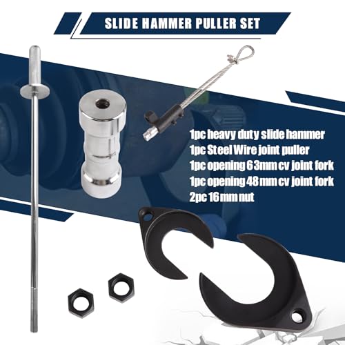 Inner CV Joint Puller Inner CV Joint Removal Tool Kit 10 Pounds Heavy Duty Slide Hammer Front Wheel Drive Axle Half Shaft Removal Puller Tool Set 63mm 48mm CV Joint Fork Adapter Attachments