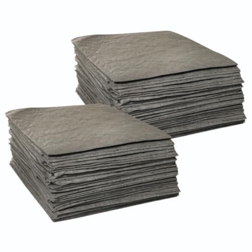 Maintenance Absorbent Pads - Absorb Oil, Water, Coolants, for General Use - Spill Control Sheets - 16" x 18", 200 Sheets, Sonic Bonded Core with Spun Bound Top Layer, Grey - Indoor/Outdoor Use - size: 200 Sheets