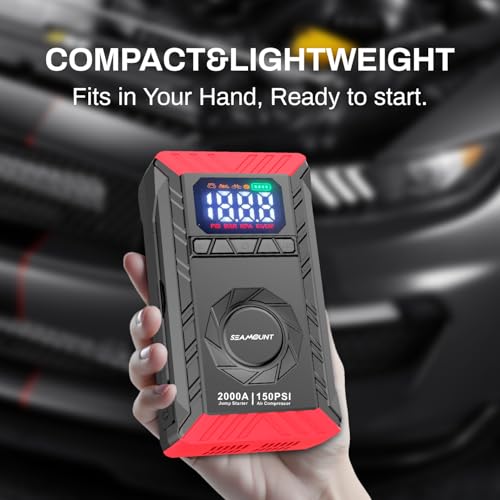 10-in-1 UltraSafe Jump Starter with Air Compressor,12V Lithium Battery Booster Pack with LED Flashlight,Portable Car Jump Box,Power Bank & Jumper Cables for 6.0L Gas/3.0L Diesel Engines
