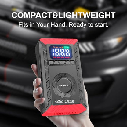10-in-1 UltraSafe Jump Starter with Air Compressor,12V Lithium Battery Booster Pack with LED Flashlight,Portable Car Jump Box,Power Bank & Jumper Cables for 6.0L Gas/3.0L Diesel Engines