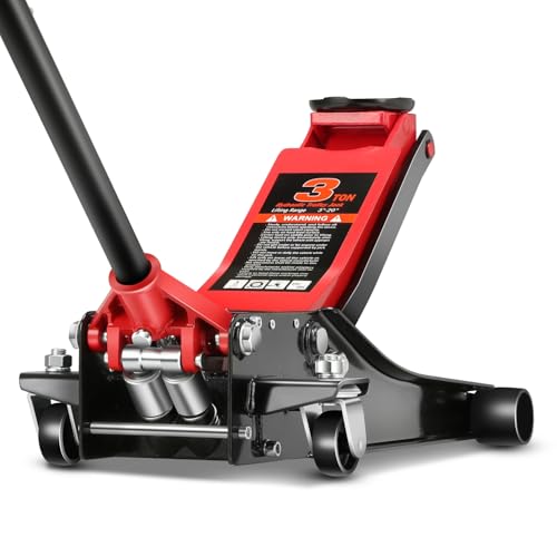 Auto Dynasty 3 Ton Low Profile Floor Jack, Heavy Duty Steel Hydraulic Car Jack with Dual Pistons Quick Lift Pump, Hydraulic Racing Floor Jack, Lifting Range 3" to 20", Black/Red - color: Black/Red, size: 3T Dual Pump