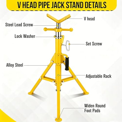 Garvee V Head Tripod Pipe Jack Stand, 1/8"-12" Pipe Support Rest, 2500 LB Heavy Duty Carbon Steel Adjustable 28"-52" Folding Portable Pipe Stand for Welding Pipe | Heavy Duty Carbon Steel Adjustable 28"-52" Folding Portable Pipe Stand for Welding Pipe - c