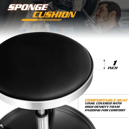 Magshion Adjustable Rolling Mechanic Stool with Wheels – 300 lbs Capacity, Pneumatic Height Adjustment, Padded Seat & Tool Tray for Garage, Shop & Workshop (Black)