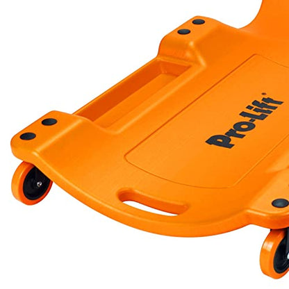 Pro Lift Mechanic Plastic Creeper 40 Inch - Blow Molded Ergonomic HDPE Body with Padded Headrest & Dual Tool Trays - 350 Lbs Capacity Orange - color: Orange