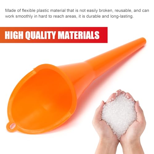 2 PCS Long Neck Oil Funnel, Multi Purpose No Spill Spill Saver Funnels with Hanging Loop Hand-Free Plastic Funnel, Portable Maintenance Tool for Automotive Oils Lubricants (Red+Orange)