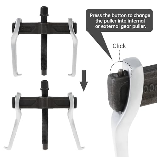 ChgImposs 4 Inch CR-V 2-Jaw Gear Puller, Adjustable Bearing Puller Gears, Reversible Removal Tool for External Internal Pulling, Single Hook Two Claws Puller Tool Separate Lifting Device