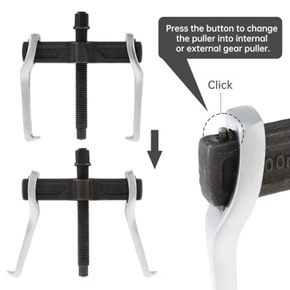 ChgImposs 4 Inch CR-V 2-Jaw Gear Puller, Adjustable Bearing Puller Gears, Reversible Removal Tool for External Internal Pulling, Single Hook Two Claws Puller Tool Separate Lifting Device
