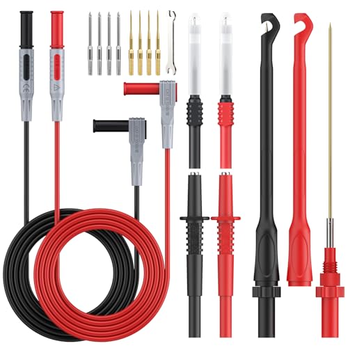 Neoteck 17PCS Multimeter Automotive Test Leads Wire Piercing Clip Puncture Probes Replaceable Gold-Plated Multimeter Probes 4mm Banana Plug Extension Test Cable Set