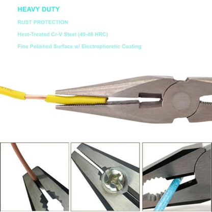 8-Inch Needle Nose Pliers: Paper Clamp Precision, Premium Heavy-Duty CRV Steel, Large Soft Grip with Wire Cutter,Chrome Vanadium Steel Long Nose Cutting Pliers