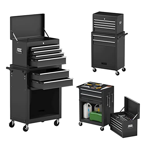 Goplus Rolling Tool Chest, 6-Drawer Tool Box Organizer w/Auto Locking System & Lockable Wheels & Sliding Drawers & Detachable Top, Tool Storage Cabinet for Garage Workshop (Black) … - color: Black, style: 6-Drawers