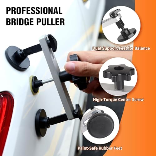 Professional Paintless Dent Repair Kit,Dent Puller Kit with Golden Lifter, Bridge Puller, Slide Hammer T-Bar, Suction Cup for Car Auto Body Hail Damage or Door Ding Removal - size: PDR tools-A1