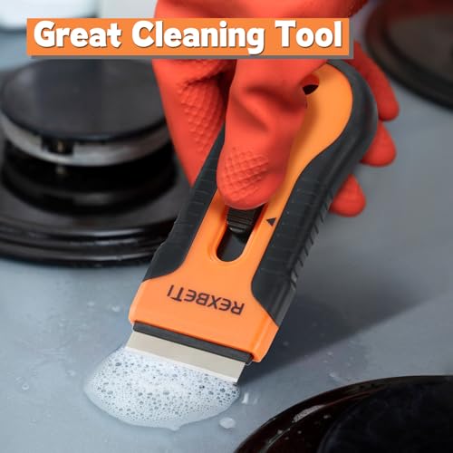 REXBETI Razor Blade Scraper Tool, 2 Pack Razor Scraper Set with Extra 80Pcs Razor Blades -30Pcs Metal and 50Pcs Plastic Blades, Cleaning Scraper Tool, Cooktop, Paint, Glass Scraper - style: Original 2 Pack