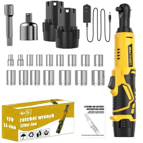 Cordless Electric Ratchet Wrench Set, Brushless Motor, 12V Cordless Ratchet Tool Kit, for automotive repair of bolts and nuts, angled chargeable wrench. (yellow2b) - color: Yellow2b