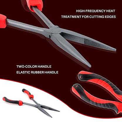 Hikary Long Nose Fishing Pliers, Stainless Steel Hook Remover Braid Cutter Rustproof Multi-Tool Fishing Gripper for Freshwater Saltwater - color: Red-11inch