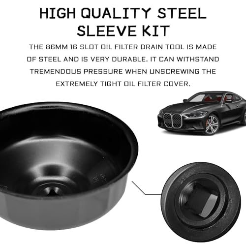 Oil Filter Removal Tool for BMW Oil Filter Wrench 86mm 16 Flutes Oil Filter Plug Tool Socket Set Compatible with BMW and Volvo 86.4mm Cartridge Style Filter Housing Caps to Change Oil